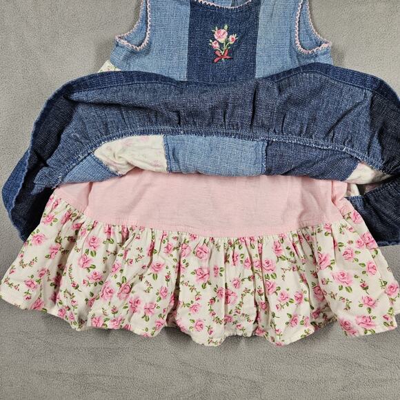 The Childrens Place Dress Girls 12 Month Denim Patchwork Corduroy Floral Y2K - Picture 4 of 10